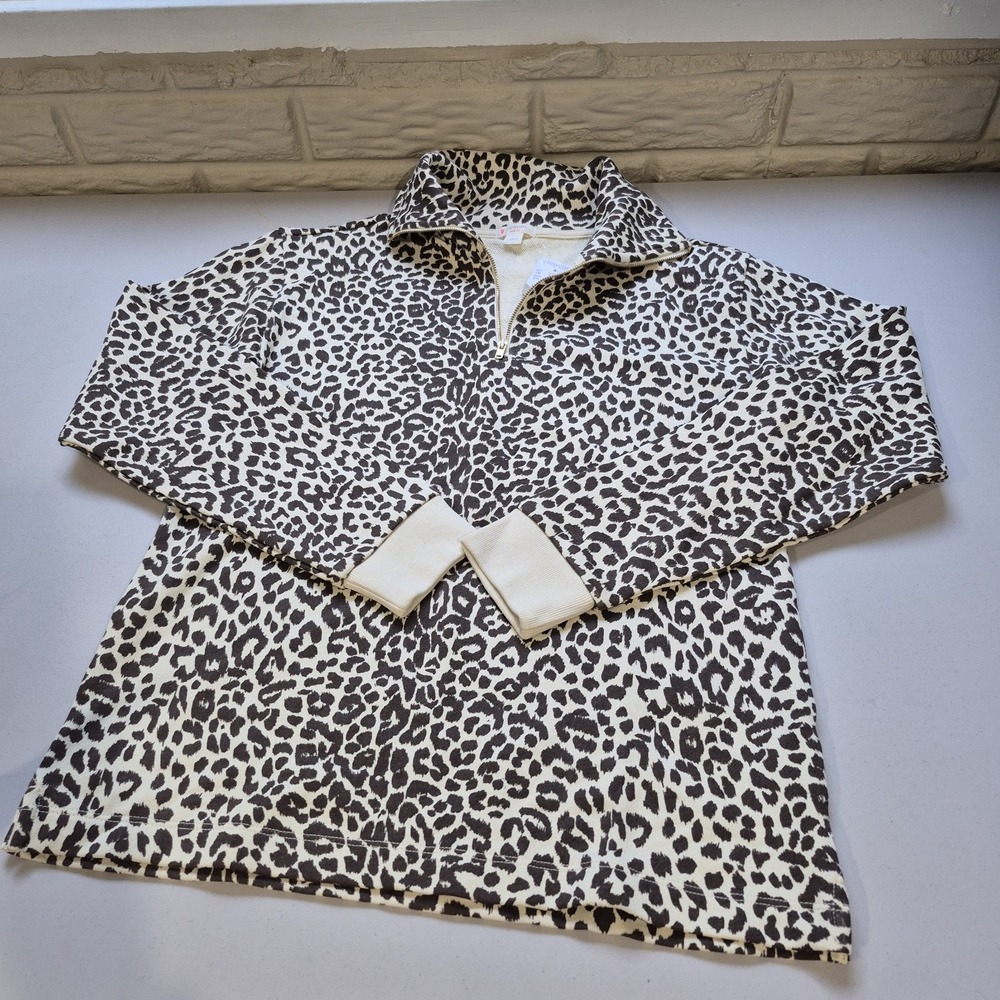 Crewcuts J. Crew Sweatshirt Girls XL Leopard Cheetah 1/2 Zip Pullover Mock Neck